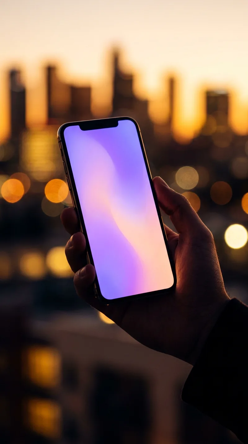 Generated ad visual — phone with glowing gradient screen at dusk