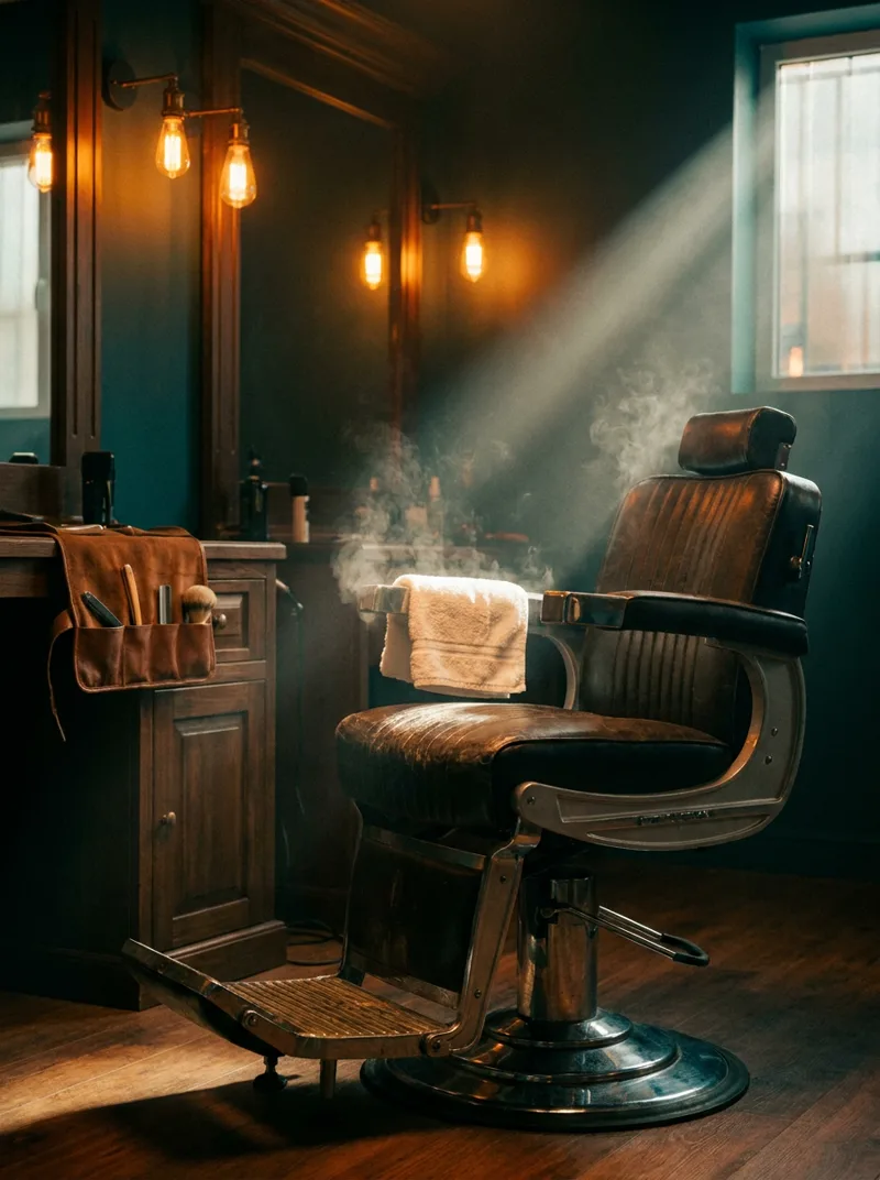 Generated ad visual — barbershop chair with steaming towel