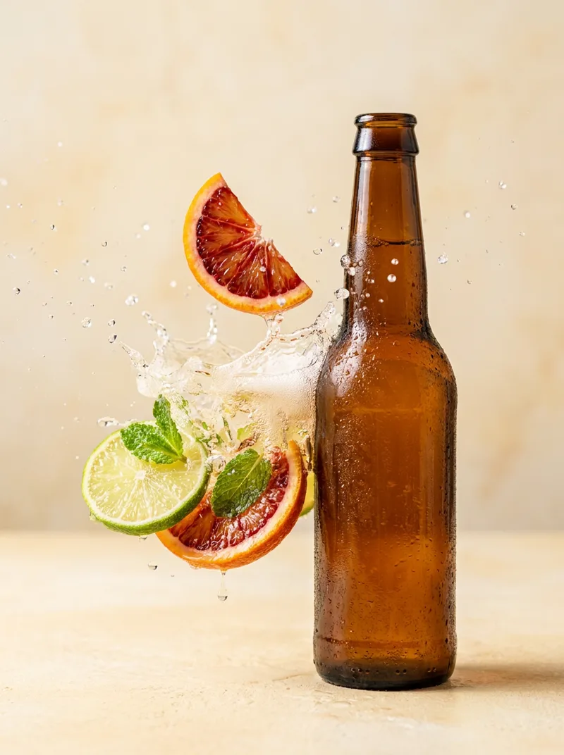 Generated ad visual — kombucha bottle with citrus splash
