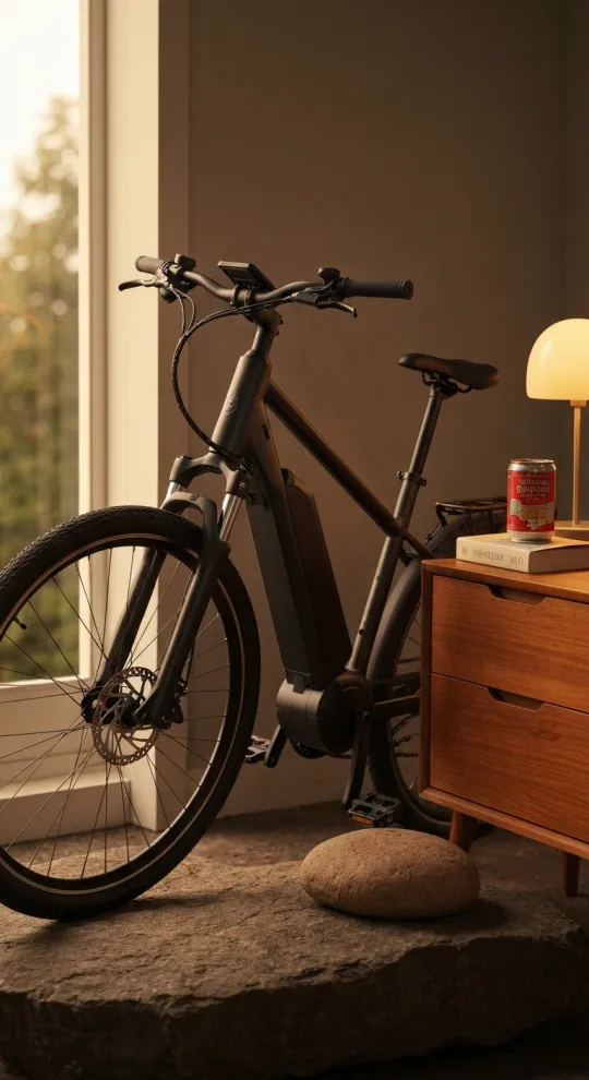 Generated ad visual — e-bike in a warm sunlit room