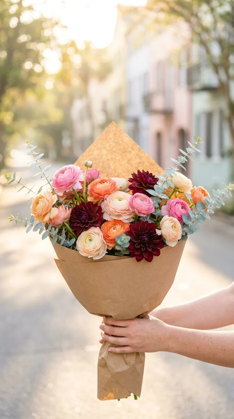 Generated ad visual — kraft-wrapped flower bouquet