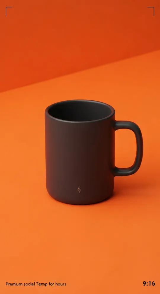 Generated ad visual — matte black mug on orange