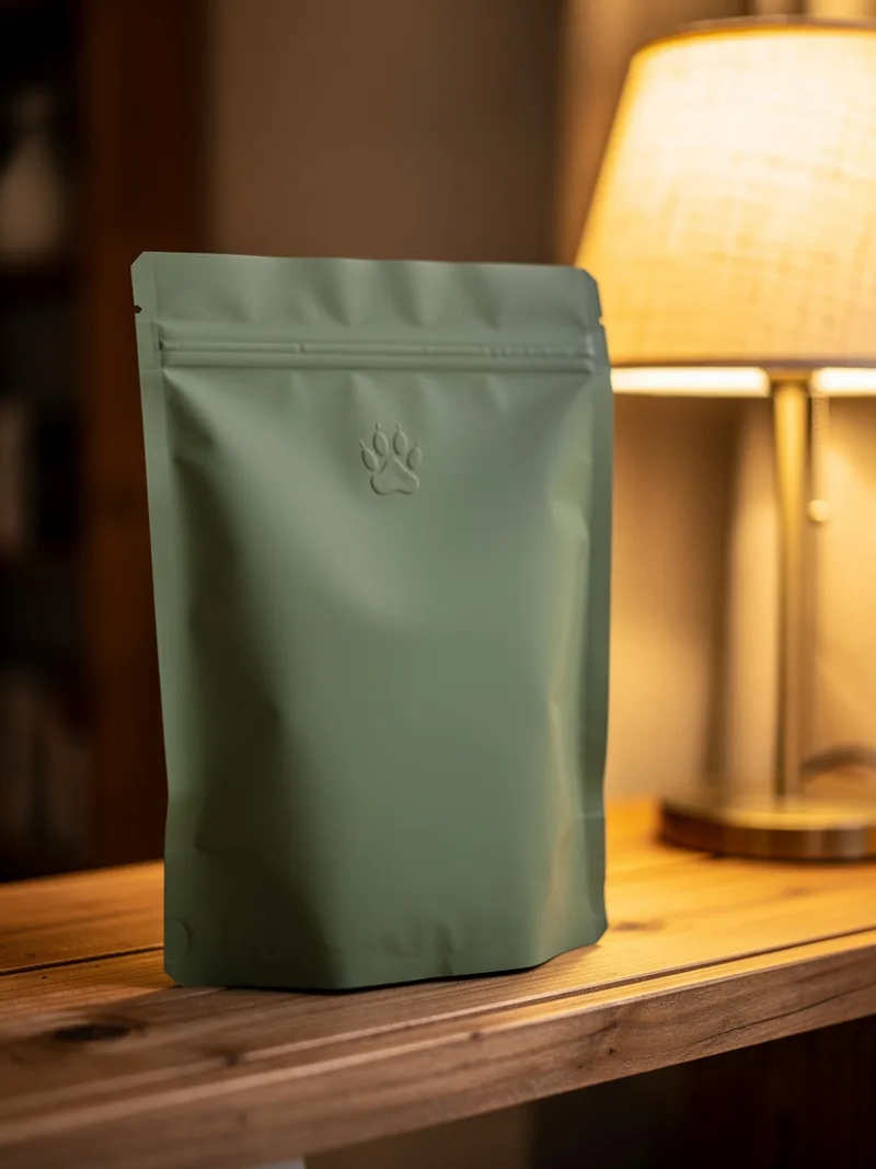 Generated ad visual — pet-food pouch on a styled shelf