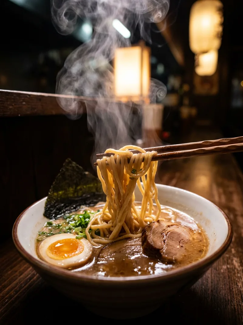 Generated ad visual — steaming ramen noodle lift