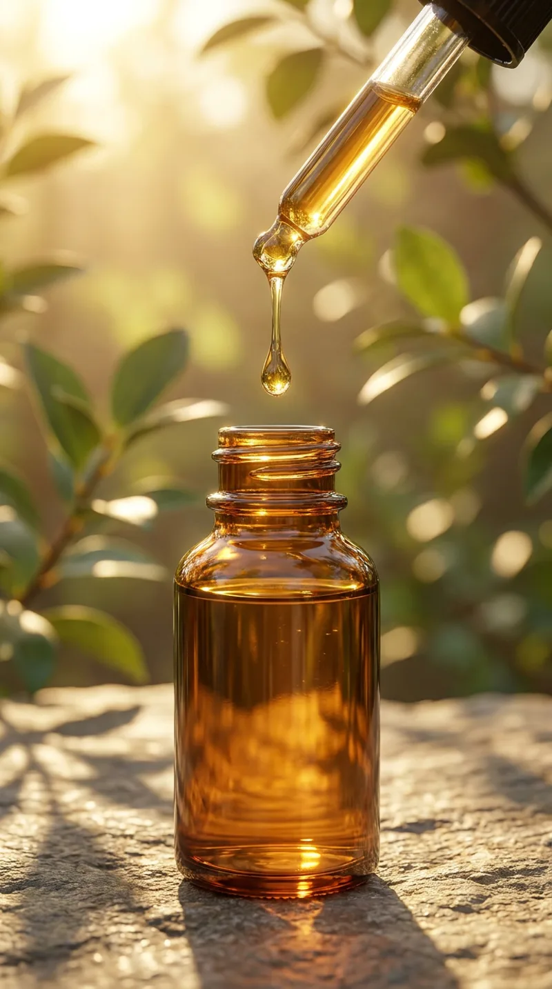 Generated ad visual — serum dropper in morning light