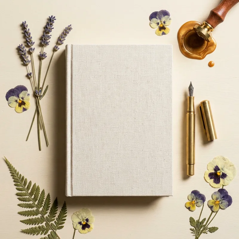 Generated ad visual — linen journal flat-lay with wax seal