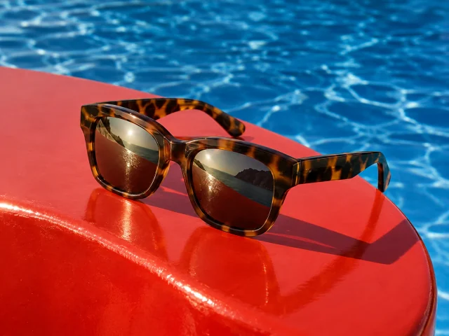 A close look at the sculptural frame and polished lenses of DAYBREAK sunglasses.